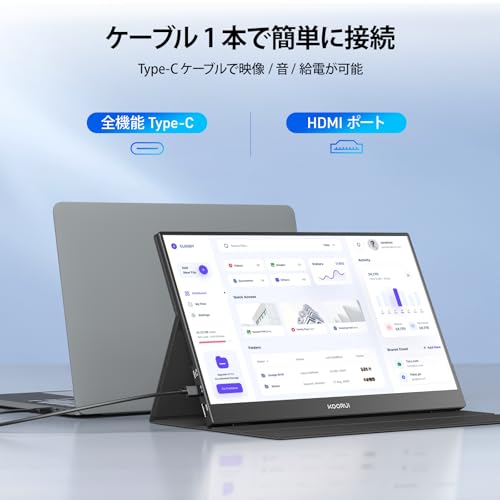KOORUI モバイルモニター 15.6インチ FHD(1920x1080) Fast IPSパネル スピーカー内蔵 ポータブルディスプレイ 薄型 軽量 持ち運び便利 モバイルディスプレイ USB Type-C/HDMI/Switch/PS4/XBOX/PC/Mac/スマホ対応 カバー付き サブモニター 在宅勤務 リモートワーク 中間 画像