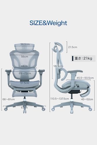 EastForce エイリアンチェアプロ 3万円台でフルスペックオフィスチェア 3Dヘッドレスト 4Dアームレスト ランバーサポート高さ調節 座面スライド ハンガー搭載 デスクチェア グレー 最後 画像