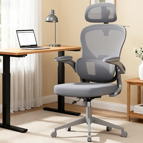 GXTRACE オフィスチェア 椅子 デスクチェア ゲーミングチェア ハンガー搭載 可動式独立型ランパーサポート 跳ね上げ式アームレスト 3Dヘッドレスト 通気性メッシュ パソコンチェア (Gray) 1枚目 画像