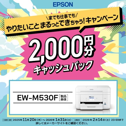 【キャッシュバックキャンペーン実施中】エプソン プリンター A4インクジェット複合機 EW-M530F カラリオ ADF搭載 Wi-Fi 有線LAN 自動両面 FAX 4色 独立型 前面給紙 最後 画像