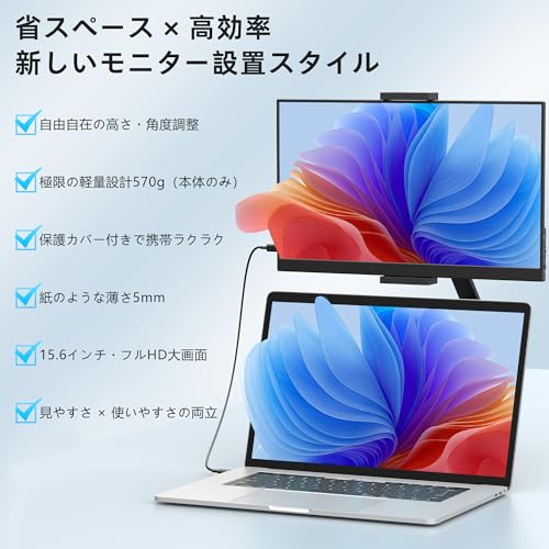 MAGICRAVEN モバイルモニター 15.6インチ モバイルディスプレイ 卓上スタンド付き 1920*1080 100%広色域 HDR ポータブルモニター 持ち運びモニター 軽量 薄型 IPS液晶パネル USB Type-C/Mini HDMI端末 PS4 PS5/XBOX/Switch/PC/Macなど対応 商務会議 在宅勤務 リモートワーク 最後 画像
