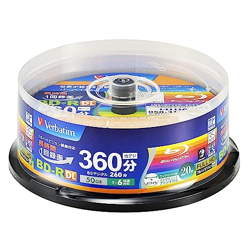 バーベイタム (Verbatim) 1回録画用 ブルーレイディスク BD-R DL 50GB 片面2層 1-6倍速 20枚 ディーガ など国内主要メーカーのレコーダー動作確認済 ホワイトディスク VBR260RP20SV1 1枚目 画像