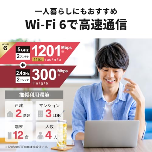 【Amazon.co.jp限定】 バッファロー WiFi ルーター 無線LAN Wi-Fi 6 11ax / 11ac AX1500 1201+300Mbps Easy Mesh 日本メーカー 【 iPhone 16e / 16 / 15 / 14 / Nintendo Switch / PS5 動作確認済み 】 エコパッケージ WSR-1500AX2L/N 中間 画像