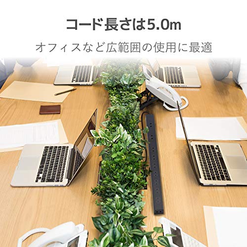 エレコム 電源タップ 雷ガード 10個口 5m ほこりシャッター 【 固定 ・吊下可能な回転パーツ付き】 ブラック ECT-0105BK 最後 画像