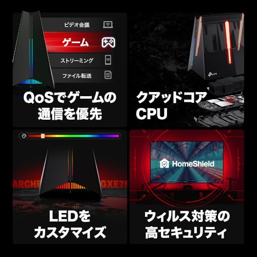 TP-Link ゲーミング WiFi ルーター Wi-Fi 6E QoS EasyMesh対応 2402Mbps (6GHz) + 2402Mbps(5GHz) + 574Mbps(2.4GHz) 無線LANルーター Archer GXE75/A 中間 画像
