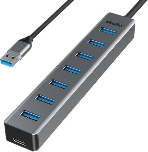 atolla USBハブ USB3.0 HUB 7ポート 100cmケーブル USB3.0ハブ USB 拡張 ウルトラスリム 5Gbps超高速転送 アルミニウム合金 軽量 追加5V/3A電力供給ポートWindows/Linux/Mac OS/Android/Chrome OS/PS4/MacBook等OSとPC対応 在宅勤務 1枚目 画像