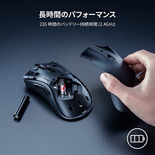 Razer DeathAdder V2 X HyperSpeed ゲーミングマウス 9ボタン 受賞歴を誇るエルゴノミクスデザイン HyperSpeed Wireless 最大 235 時間バッテリー持続 第 2 世代メカニカルマウススイッチ 14,000 DPI 5G オプティカルセンサー搭載 【日本正規代理店保証品】 RZ01-04130100-R3A1 中間 画像