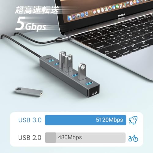 atolla USBハブ USB3.0 HUB 7ポート 100cmケーブル USB3.0ハブ USB 拡張 ウルトラスリム 5Gbps超高速転送 アルミニウム合金 軽量 追加5V/3A電力供給ポートWindows/Linux/Mac OS/Android/Chrome OS/PS4/MacBook等OSとPC対応 在宅勤務 最後 画像