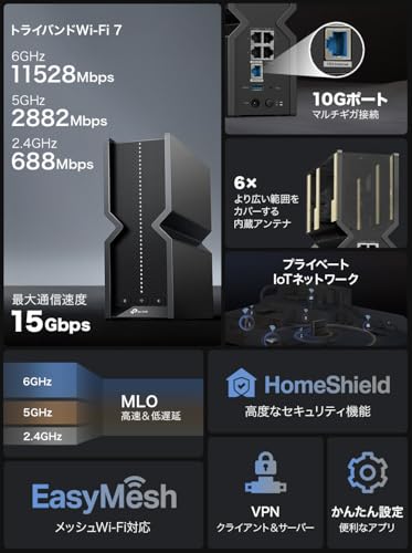TP-Link WiFi ルーター WiFi7 高速 無線ルーター BE15000規格 320MHz (11,528 + 2,882 + 688Mbps) トライバンド 10Gポート VPN MLO 4K-QAM トライバンド Archer BE700【Amazon.co.jp限定】 最後 画像