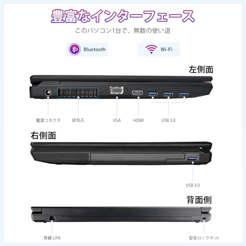 【整備済み品】中古 ノートパソコン富士通 A579/ 15.6型/ 第8世代Core i5-8365U/ 快適メモリ 8GB/ 高速SSD 256GB/ Win11 Pro/MS Office 2019付属/ テンキー・Webカメラ/豊富な接続端子(HDMI, VGA, USB 3.0)/ ACアダプター付属/初期設定済み・届いてすぐ使用可能/ 180日保証 中間 画像