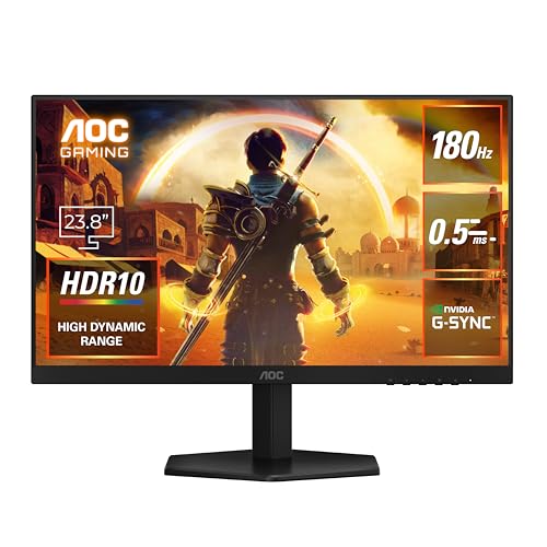 【Amazon.co.jp限定】AOC ゲーミングモニター 23.8インチ, フルHD/1920×1080@180Hz, 応答速度0.5ms(MPRT), Fast IPS, HDMI2.0 x 1/ DP1.4x1,ブルーライト低減, フリッカーフリー, G-Sync Compatible対応, Adaptive Sync, HDR10対応, 3年保証, 国内正規品 24G42E/11 画像1