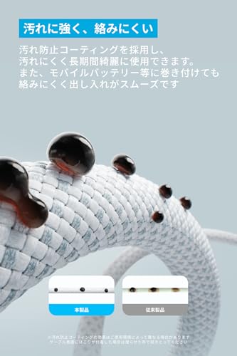 Anker Zolo USB-C & USB-C ケーブル (240W, 高耐久ナイロン) 1.8m ホワイト iPhone 17 / 16 / 15 Galaxy iPad Pro MacBook Pro/Air 各種対応 中間 画像