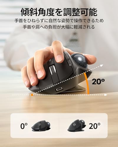 ProtoArc トラックボールマウス 2.4GとBluetooth対応 3台デバイス同時接続 5段階DPI 7ボタン 無線 windows/mac/iPad対応 USB-C充電式 長時間PC作業 静音 自宅/オフィス用 USBレシーバー付属 多色ボール選べる 日本語取扱説明書 (JP, くろつるばみ) 中間 画像