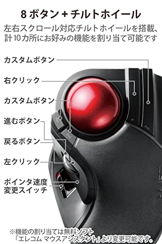 エレコム マウス ワイヤレス (レシーバー付属) トラックボール 大玉 8ボタン チルト機能 ブラック M-HT1DRXBK 中間 画像