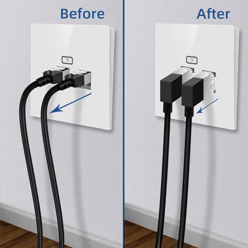 Dutevolns 極細い Cat6 イーサネットケーブル 90°左角度 5m 、超薄型柔軟 RJ45 LAN ギガビット、高速10Gbps 550Mhzケーブル、対応 PC、ルーター、PS4、PS5用(白) 中間 画像