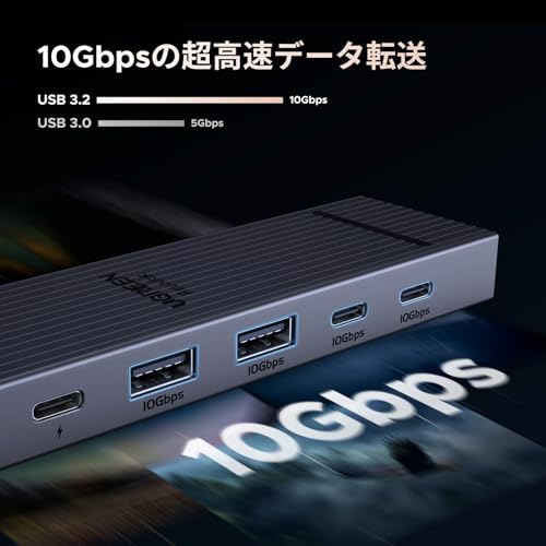 UGREEN Revodok USB-C ハブ 6in1 100W USB PD対応 4K 60Hz 10Gbps 高速データ転送 HDMIポート USB C 3.2 & USB-A 3.2 MacBook Pro/Air、iPad Pro、Thinkpad Rog Ally などに対応 中間 画像