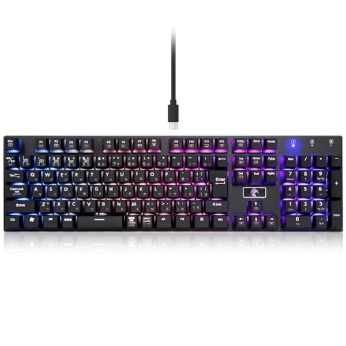 【日本語配列】e元素メカニカル式ゲーミングキーボード 赤軸・青軸を採用 フルサイズ109キー Type-C USB有線接続 全キー防衝突 RGB発光LEDバックライト付き Windows/Mac OS対応 オフィス/ゲーム用JP配列キーボード (青軸・ブラック) 画像1