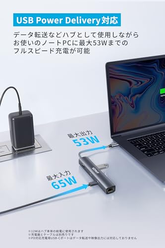 Anker PowerExpand 6-in-1 イーサネット ハブ PD 65W USB-Cポート 4K HDMIポート 1Gbpsイーサネットポート USB3.0ポート搭載 MacBook Pro, MacBook Air, iPad Pro用 中間 画像
