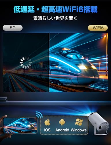 プロジェクター 家庭用【2026年進化モデル・27000LM・4K対応】超小型 270°回転 高輝度 1080P 天井投影 Wi-Fi6大画面 Android TV搭載 Bluetooth5.4 HiFiスピーカー 自動台形補正 ズーム機能 短距離投影 軽量 IOS/Android/パソコン/DVD/PS機/SWITCH接続可 プレゼントに最適 モバイル ホームプロジェクター(ホワイト) 中間 画像