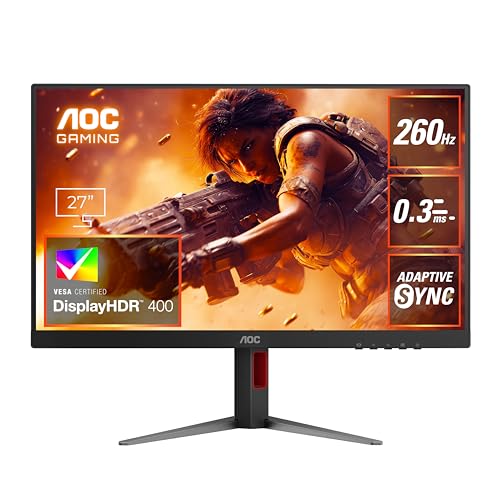 【Amazon.co.jp 限定】AOC ゲーミングモニター 27インチ, 最大260hz, WQHD/2560x1440, 応答速度0.3ms(MPRT), Fast IPS, HDMI2.0x2/ DP1.4x1, Adaptive Sync対応, HDR400認証, 高さ調節, FPS向け, PS5/Switch対応, 縦横回転, ケーブル付属, 3年保証 Q27G4Z/11 画像1