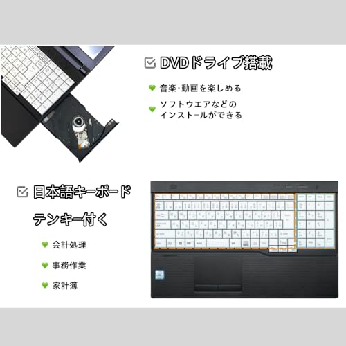 【整備済み品】ノートパソコン 富士通 LIFEBOOK A577 15.6型/core i5 CPU/メモリ 8GB/SSD 256GB/Windows11&MS Office2019搭載 ノートPC/HDMI/VGA/SDカードリーダー/WIFI/WEBカメラ/日本語キーボード テンキー付 パソコン 中間 画像