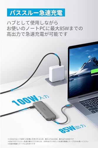 Anker 332 USB-C ハブ (5-in-1) グレー 100W USB PD対応 4K HDMIポート5Gbps 高速データ転送 USB-C/USB-Aポート搭載 中間 画像