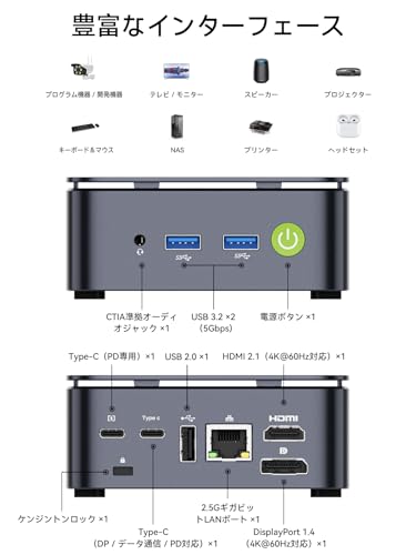 GMKtec ミニPC 【G10 ブラック 初登場 Ryzen 5 3500U搭載・N150より速い】 64GB DDR4+16TB SSD拡張対応|動作より安定 最大3.7GHz|4K×3画面出力・2.5GLAN HDMI 2.1/DP/Type-C・Win11 Pro Mini PC USB3.2×3 企業・学習向け・プロ用 超小型 高性能 GMKtec G10 16GB+256GB日本語版 中間 画像