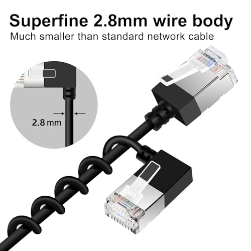 Dutevolns 極細い Cat6 イーサネットケーブル 90°左角度 5m 、超薄型柔軟 RJ45 LAN ギガビット、高速10Gbps 550Mhzケーブル、対応 PC、ルーター、PS4、PS5用(白) 最後 画像