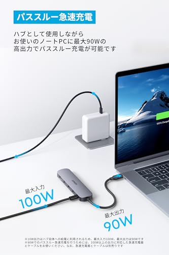 Anker USB-C ハブ (5-in-1, 4K, HDMI) グレー 100W USB PD対応 4K HDMIポート5Gbps 高速データ転送 USB-C/USB-Aポート搭載 中間 画像
