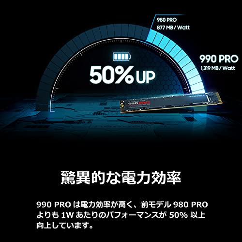 Samsung 990 PRO 2TB PCIe Gen 4.0 x4 (最大転送速度 7,450MB/秒) NVMe M.2 (2280) 内蔵 SSD MZ-V9P2T0B-IT/EC 国内正規保証品 中間 画像