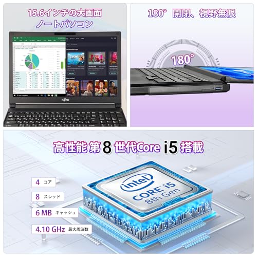 【整備済み品】中古 ノートパソコン富士通 A579/ 15.6型/ 第8世代Core i5-8365U/ 快適メモリ 8GB/ 高速SSD 256GB/ Win11 Pro/MS Office 2019付属/ テンキー・Webカメラ/豊富な接続端子(HDMI, VGA, USB 3.0)/ ACアダプター付属/初期設定済み・届いてすぐ使用可能/ 180日保証 中間 画像
