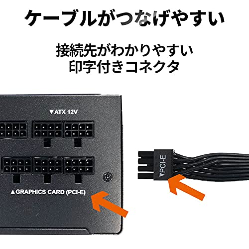 玄人志向 電源ユニット 750W ATX 電源 80 PLUS ゴールド PC電源 フルプラグイン セミファンレス KRPW-GA750W/90+ 中間 画像