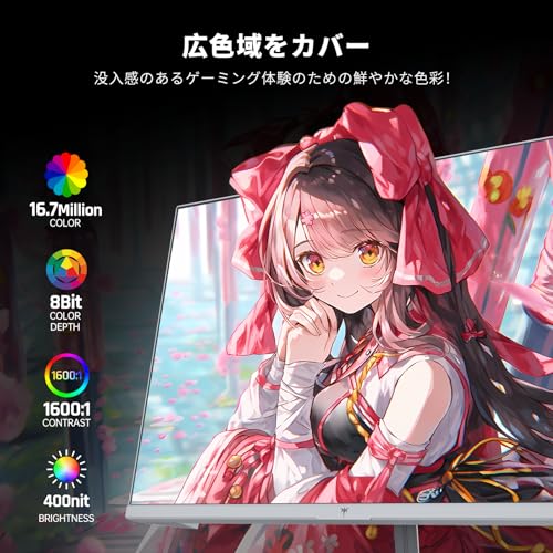 KTC 23.8 インチ ゲーミングモニター (190Hz OC可能/180Hz/1ms/FHD 1080P /Fast IPS/HDR400/400cd/㎡/sRGB 133 FreeSync&G-Sync対応) フレームレス設計 目に優しい低ブルーライト ΔE<2 フリー チルト調整 178°視野角 HDMI2.0×2+DP1.4×1搭載 ホワイト H24F8 中間 画像