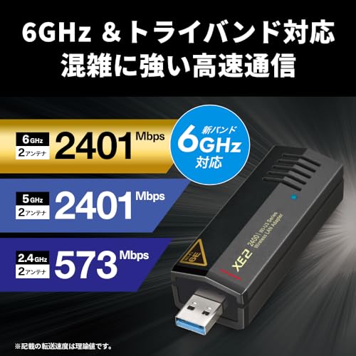 バッファロー Wi-Fi 6E 11ax 6GHz 無線LAN 子機 USB3.2 (Gen1) 対応 内蔵アンテナ タイプ ドライバー内蔵 WI-U3-2400XE2/N 中間 画像