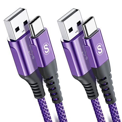 USB Type C ケーブル【2M/2本セット】Sweguard USB-C & USB-A 3.1A USB C ケーブル【QC3.0対応急速充電】タイプc 充電 iPhone17 16/iPhone 15 Pro MAX, iPad Pro,Samsung Galaxy S25/S24/S23/S22/S21/S20/S10,Pixel,usb type-c機器と互換性があり (紫) 1枚目 画像