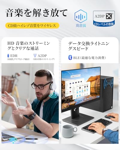 【業界トップクラスBluetooth5.4技術&ドライバー不要】Rikuto Bluetooth アダプタ 5.4 Bluetooth USB bluetooth レシーバー ブルートゥース アダプタ プラグ＆プレイ LMP 13.X 超低遅延 小型 簡単な操作 最大通信距離20M EDR/LE対応(省電力) A2DP/SBC/AAC 対応 Win7/8.1/10/11対応 Mac非対応 中間 画像
