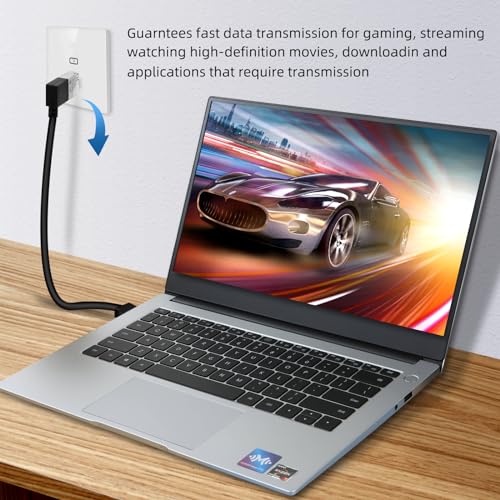 Dutevolns 極細い Cat6 イーサネットケーブル 90°左角度 5m 、超薄型柔軟 RJ45 LAN ギガビット、高速10Gbps 550Mhzケーブル、対応 PC、ルーター、PS4、PS5用(白) 中間 画像