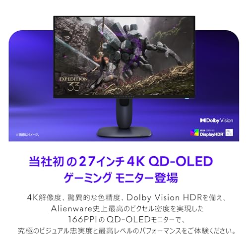 Dell AW2725Q 26.7インチ 有機EL Alienware ゲーミングモニター(無輝点3年保証/4K/QD-OLED抗反射/DP1.4x1,HDMI2.1x2/DCI-P3 95%/縦横回転,高さ調整/0.03ms,240Hz/Free-Sync Premium Pro,VESA DisplayHDR True Black 400) 最後 画像