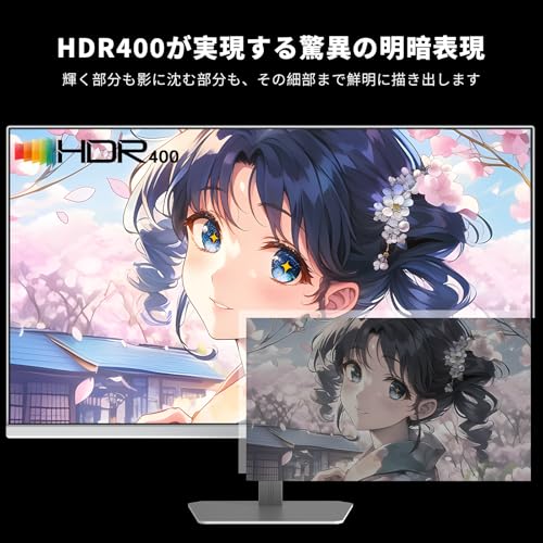 KTC 23.8 インチ ゲーミングモニター (190Hz OC可能/180Hz/1ms/FHD 1080P /Fast IPS/HDR400/400cd/㎡/sRGB 133 FreeSync&G-Sync対応) フレームレス設計 目に優しい低ブルーライト ΔE<2 フリー チルト調整 178°視野角 HDMI2.0×2+DP1.4×1搭載 ホワイト H24F8 中間 画像