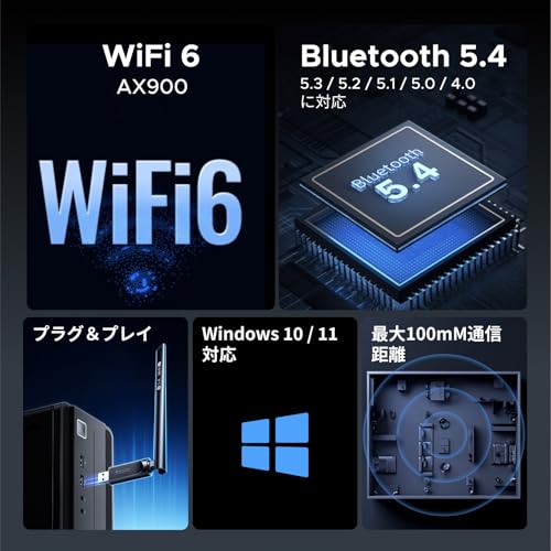 UGREEN WIFI 無線LAN 子機 WIFI 6 USB Bluetooth 5.4 アダプター AX900 600Mbps + 286Mbps 2-In-1 デュアルバンド 6dBi ハイパワーアンテナ Windows 10/11対応 802.11a/b/g/n/ac/ax無線規格 WiFi USB アダプター 最後 画像