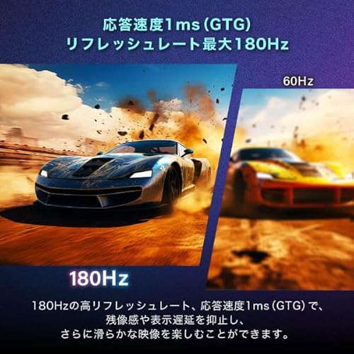 MAXZEN ゲーミングモニター 27インチ WQHD(2560×1440) 1440P 180Hz HDMI2.0×2 DP1.4×2 FastIPS 1ms(GTG) Adaptive-Sync ブルーライトカット 非光沢 フリッカーレス ブラック MGM27IC02 マクスゼン 中間 画像