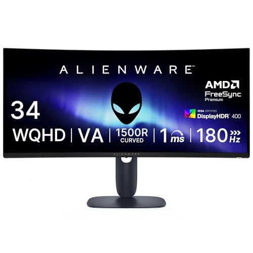 【Amazon.co.jp限定】Dell AW3425DWM-A 34インチ 曲面 Alienware ゲーミングモニター(無輝点5年保証/WQHD/VA非光沢,1500R曲面/DP1.4x1,HDMI2.1x2/DCI-P3 95%/高さ調整,傾き/1ms,180Hz/FreeSync Premium,VESA DisplayHDR 400) 1枚目 画像