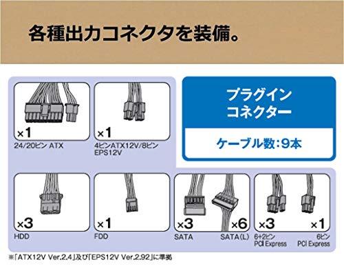 玄人志向 電源ユニット 650W ATX 電源 80 PLUS ゴールド PC電源 フルプラグイン フラットケーブル KRPW-GK650W/90+ 中間 画像