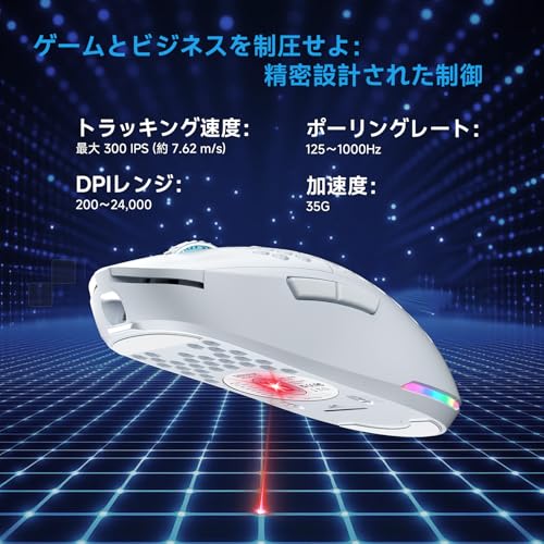 DIERYA Falcon M1 ワイヤレスゲーミングマウス 無線 24000DPI 180時間駆動 超軽量90g 6ボタンカスタマイズ RGB 2.4G/BT5.2/USB-C 有線 ホワイト 中間 画像