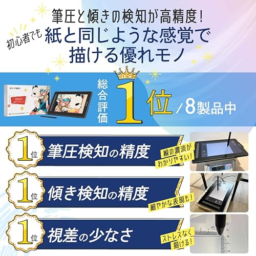 【日本限定】XPPen 液タブ Artist 12セカンド 豪華版 X3チップ搭載ペン 液晶ペンタブレット Android Windows MacOS対応 フルラミネーション 初心者 イラスト制作 テレワーク オンライン授業 お絵描きソフトウェア付き(ブラック) 中間 画像